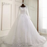 Illusion Lace Court Train Princess Ball Gown Wedding Dress